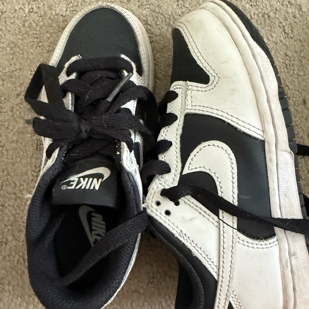 Nike Kids Black and White Low-Top Sneakers with Swoosh